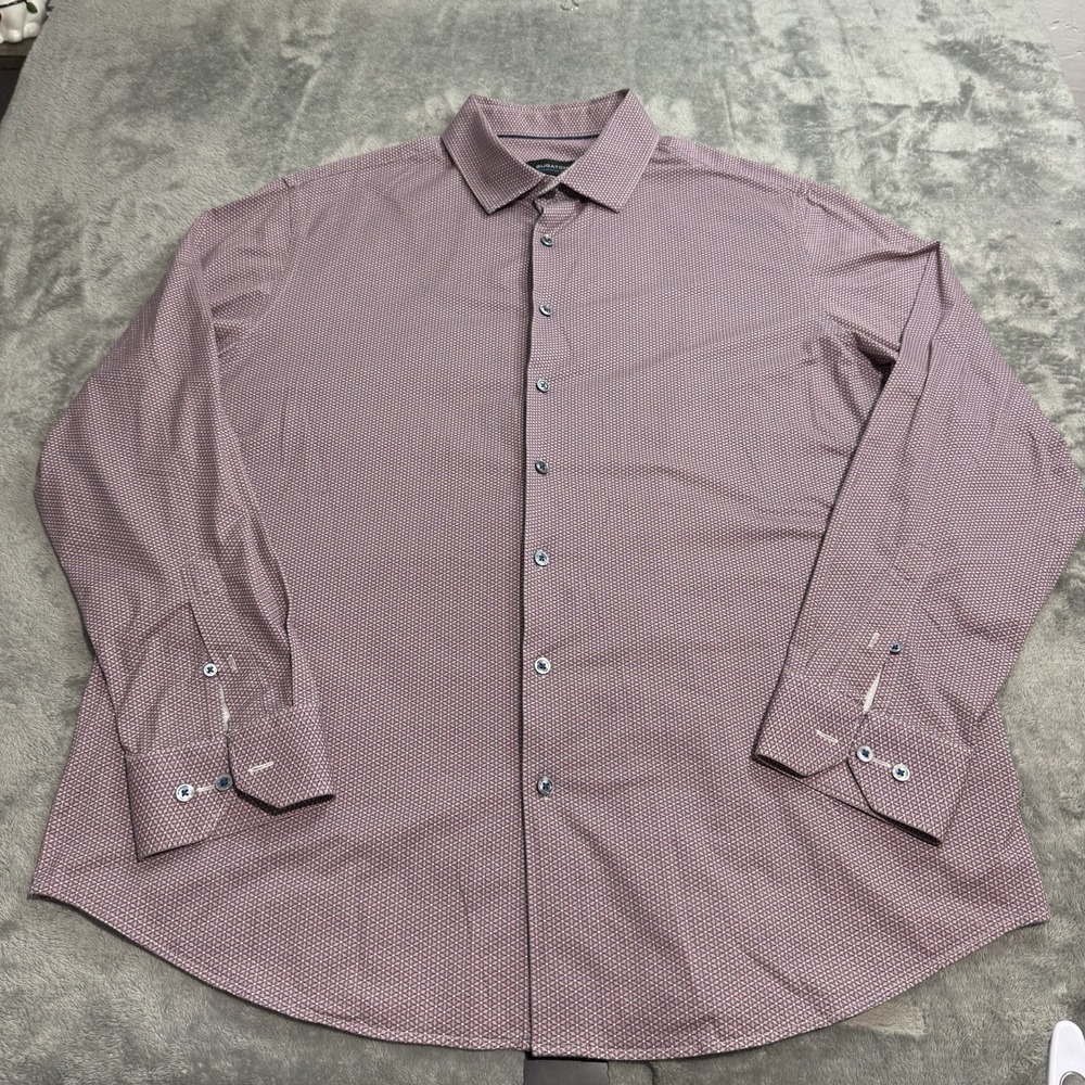 Bugatchi Shirt Mens XXL Red Blue‎ Ooohcotton Tech 8 Way Stretch Floral Abstract
